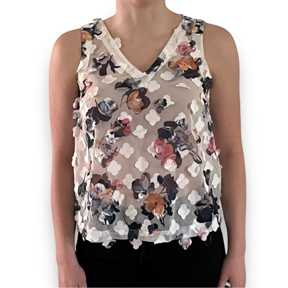 A New Day Multicolored Sheer Ruffled Sleeveless Tank Top​​​​​​​​​​​​